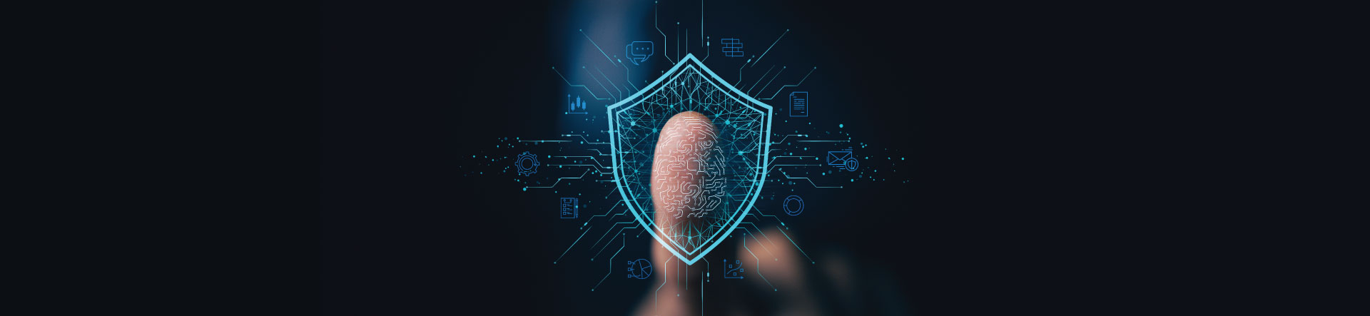 Finger pressing on a cyber security shield