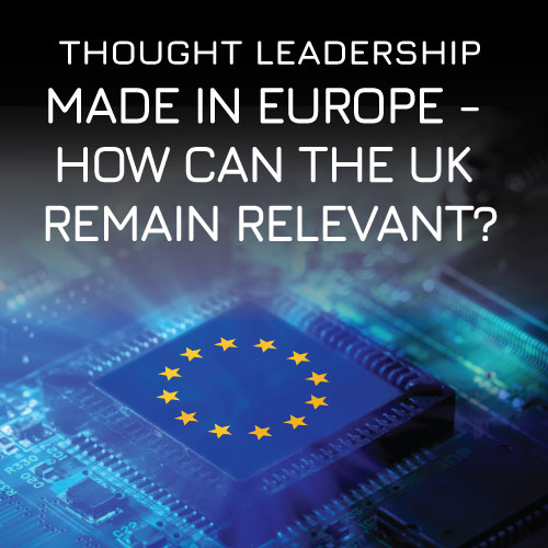 Data Sovereignty - EU circle of stars over a background of IT circuit-board components