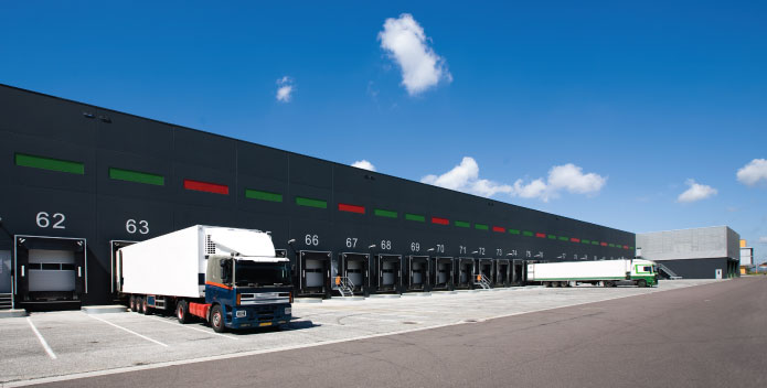 Lorries at large warehouse
