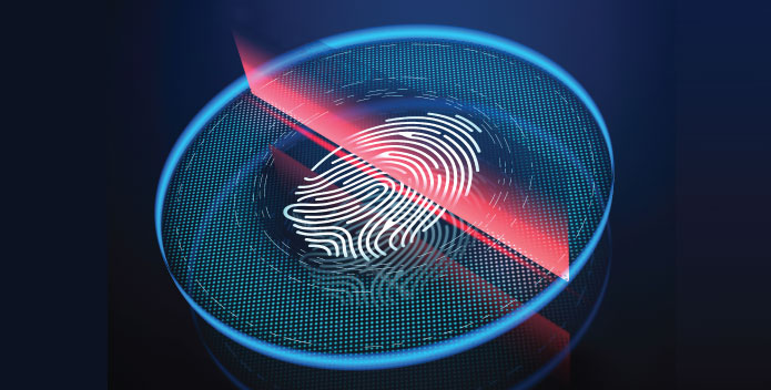 Passkeys - a fingerprint being scanned by a red laser